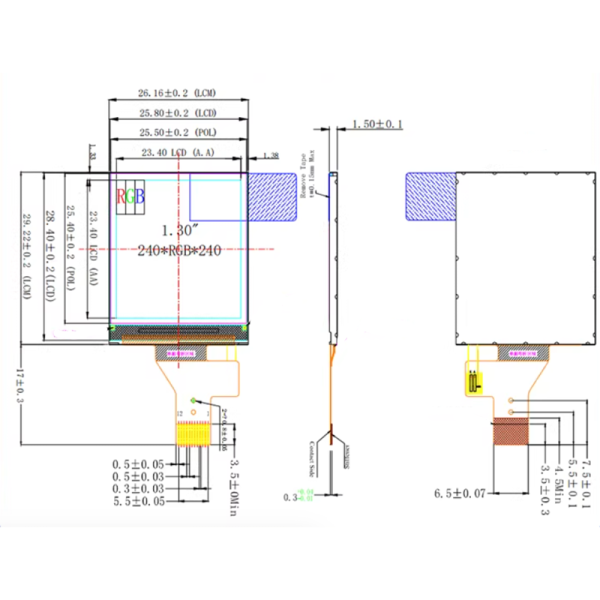 1. 30 inches, driven by ST7789, round TFT high-definition display panel, bare screen, 12/24 pins, available in soldered or plug-in type
