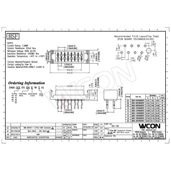 WCON 500v Circuit Board Wire Connectors , Mrc Wire To Board Power Connector