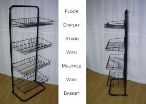 Wholesale Steel 4 Shelves Metal Floor Stand  / Single Side Wire Basket Display Stand Against Wall from china suppliers
