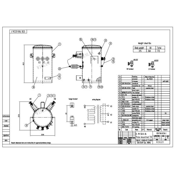 50kva Power Pole Transformer Overhead Distribution Dual Windings Transforme 4160Y To 120V UL Certified