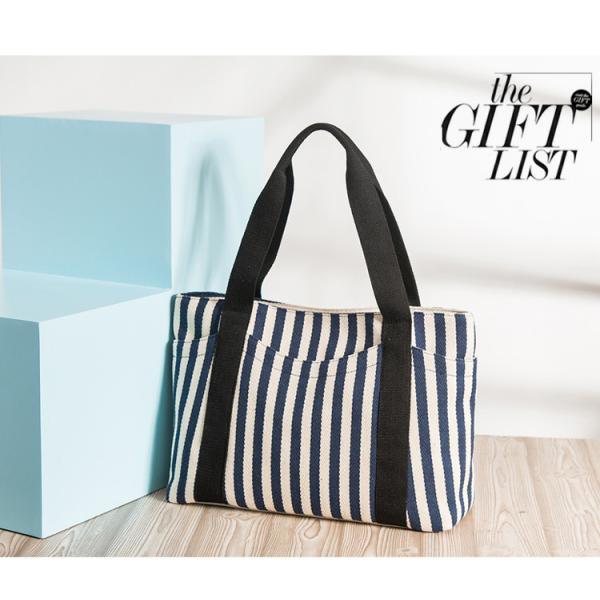 Simple Stripe Diagonal Canvas Tote Bags Single Shoulder Bag