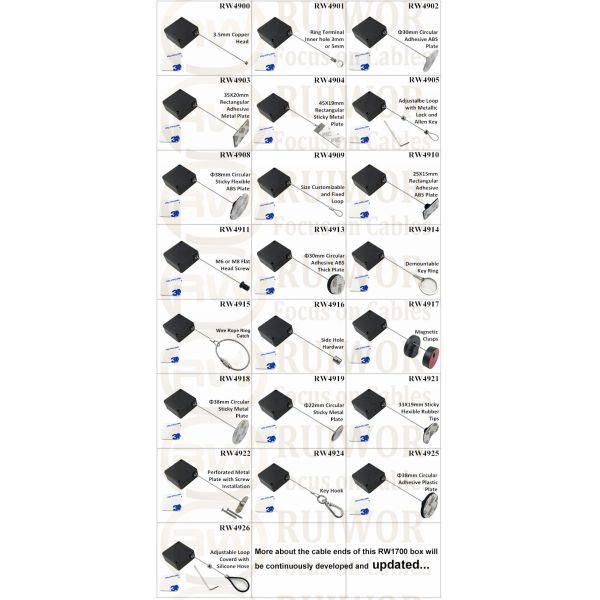 RW4903 Square Ratcheting Retractable Tether Plus Stop Function Plus Rectangular Adhesive Metal Plate