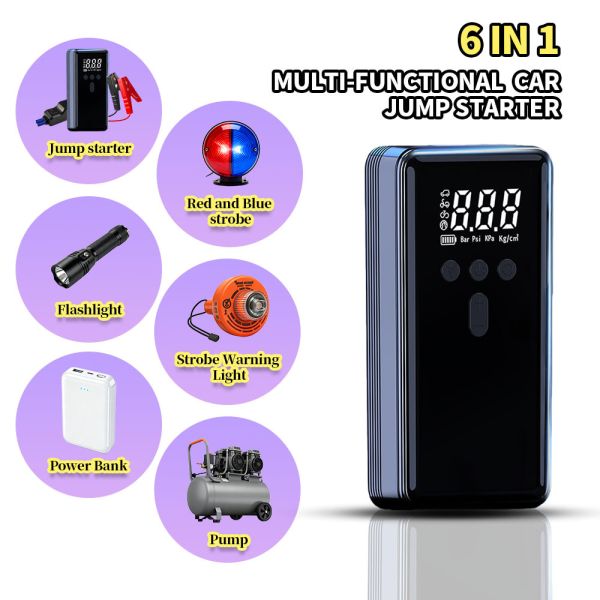 Portable Car Jump Starter with Air Compressor Multi-Function Emergency Power LED Light for Dead Battery