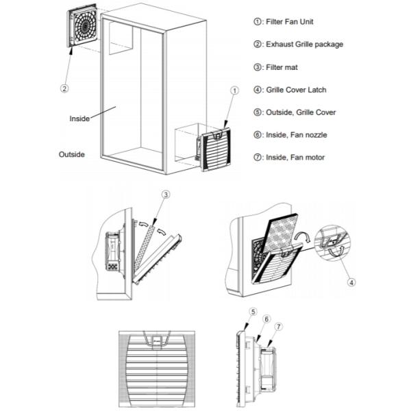 Mechanical Drawing - Delta Electronics / Fans HEF Series AC Filter Fans HEF500BAA 500 Cfm Fan AC Square 12.72" X 12.72" X 6.10" Size