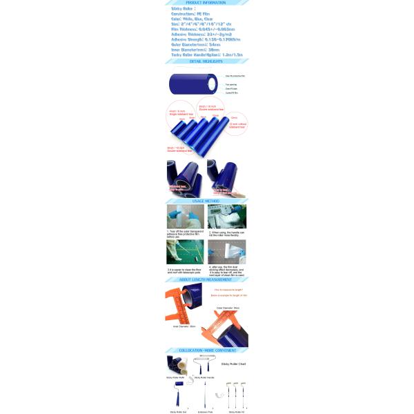 White Blue Cleanroom 18m Disposable PE Sticky Lint Roller