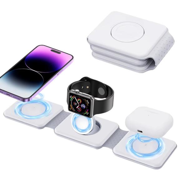 Magnetic 3 In 1 Foldable Wireless Charger iPhone 12-15 15w Fast Wireless Charging Stand Station Portable Wireless Chargers