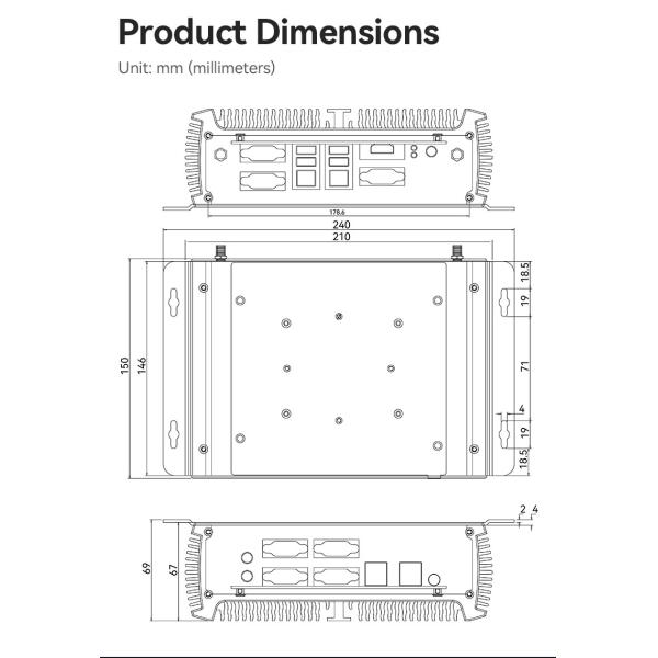 Black Fanless Industrial PC Mini Computer Intel Core Dual LAN Dual Display Asynchronous Output 1135G7U