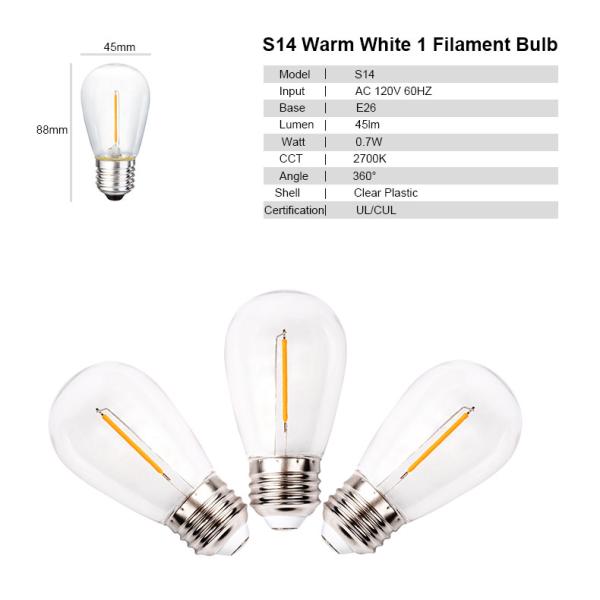 Christmas Waterproof connectable serial led string lights 48FT Outdoor String Lights E26 E27 S14 Edison Bulb included