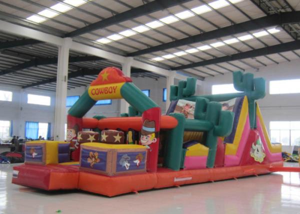Quality Amusement Park Inflatable Obstacle Courses Cowboy Design 13 X 4 X 4.6m Customized for sale