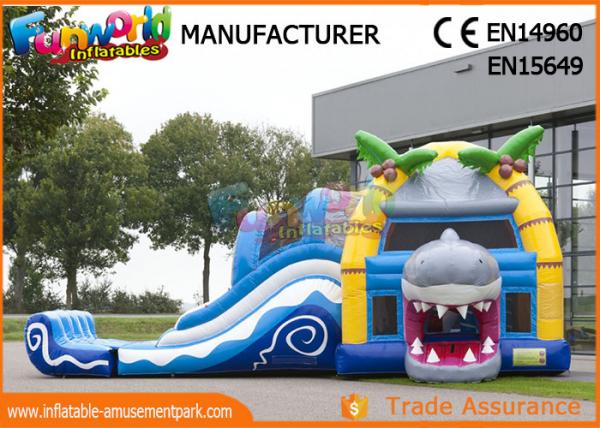 Quality Multiplay Shark Inflatable Bounce Houses / 12 Person Blow Up Water Slide for sale