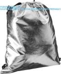 Metallic Backpack, Soft Iridescent PU Drawstring Backpack Silver PU Drawstring