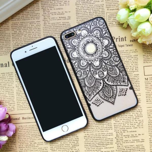 PC+TPU Black Silk Lace Pattern with Diamonds Back Cover Cell Phone Case For iPhone 7 6s Plus
