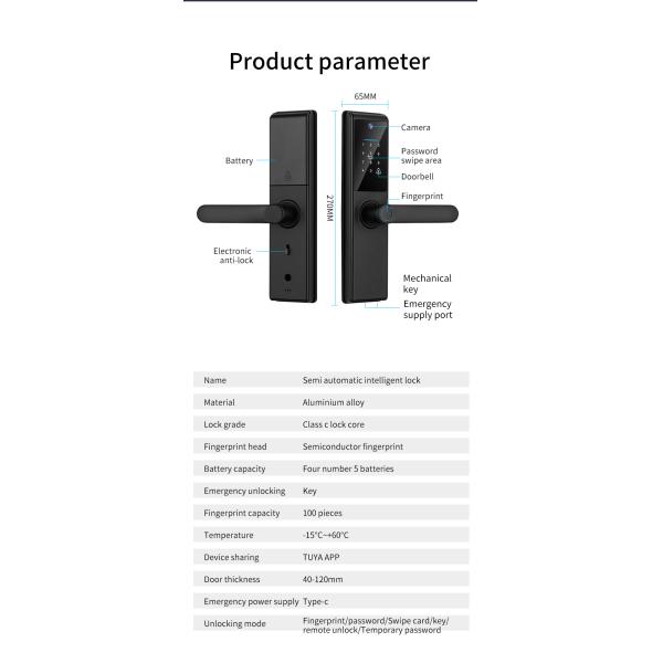Tuya Smart Door Lock With Camera Fingerprint Key Card Passcode For Hotels