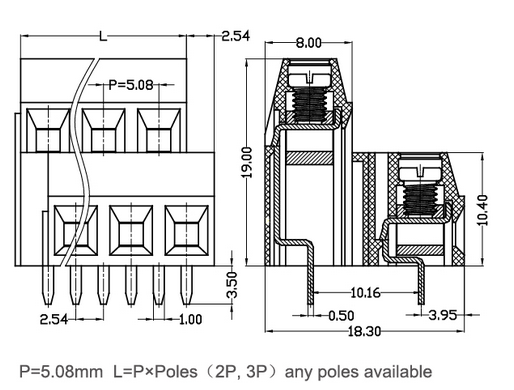 5.08mm Pitch Double Levels PCB Terminal Block with 300V 10A Rating and Double Decks