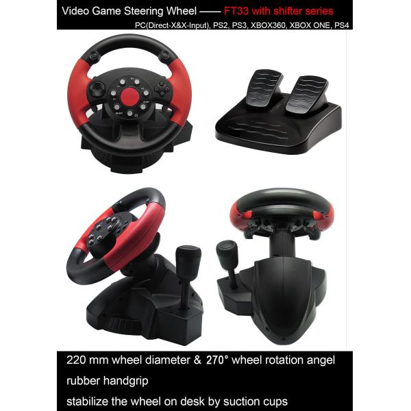 Racing Video Game Steering Wheel Foot Pedal Auto Centering For PC X-INPUT P2 P3