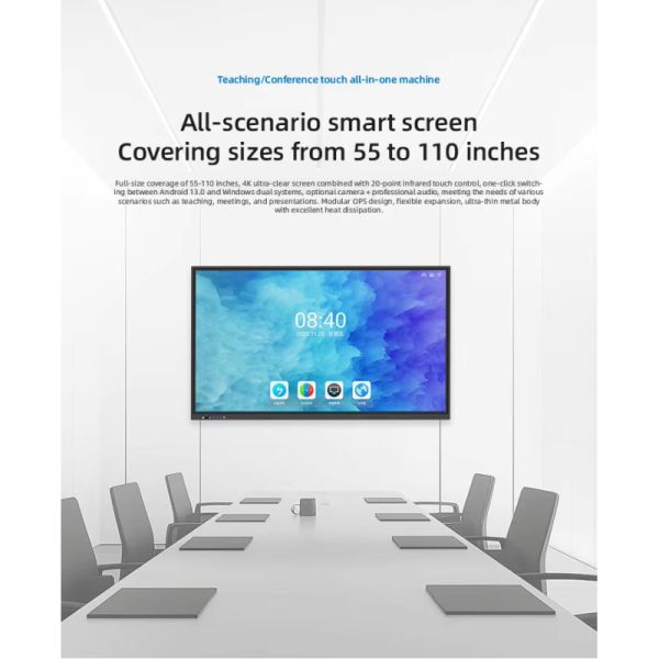 Digital Interactive Whiteboard Classroom Display Touch Screen 4K LCD Smart Board Android 13 OS 40-Point Touch Aluminum Frame