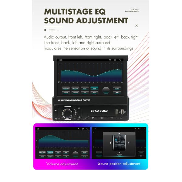 Single Knob Telescopic Universal Android Car Stereo 7 Inch Universal Android Player