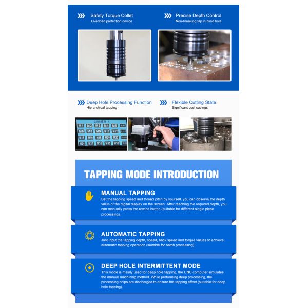 1900mm Long Arm Electric Tapping Machine,M6-M24,Touch Screen,360° Angle Tapper