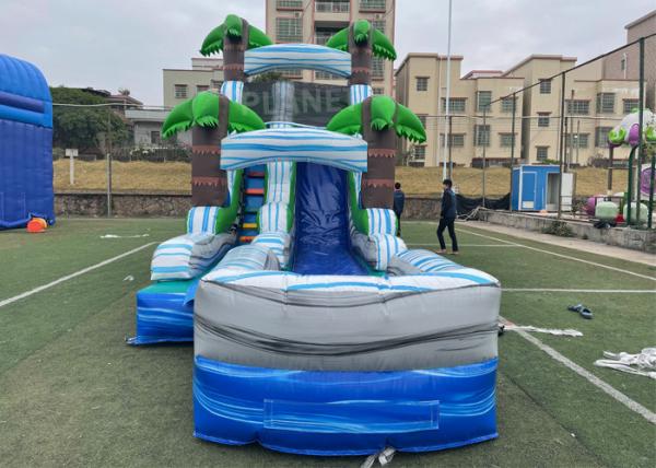 Quality Jungle Palm Tree Theme EN71 Inflatable Water Slide With Pool for sale