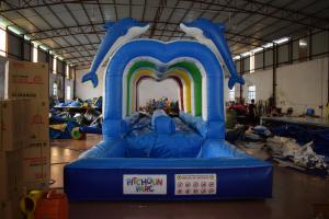 Wholesale Durable Commercial Inflatable Water Slides , Cute Dolphins Cartoon Long Water Slip N Slide from china suppliers