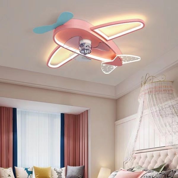 Kids Children Room LED Ceiling Fans Dimmable Remote Control Creative Plane Ceiling Fan With LED Light (WH-CLL-64)