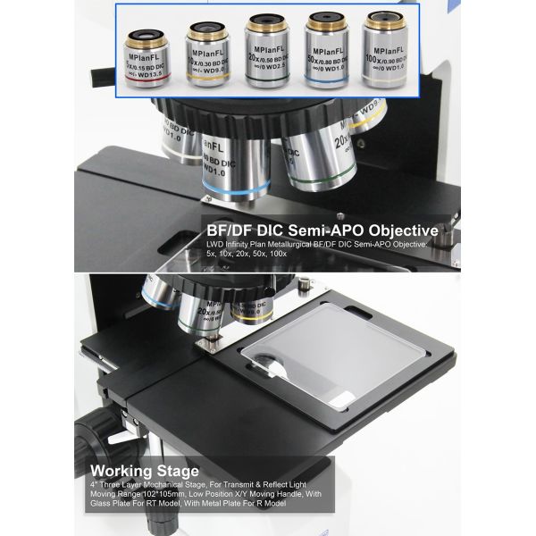 APO DIC Metallurgical Optical Microscope Halogen Lamp Illumination