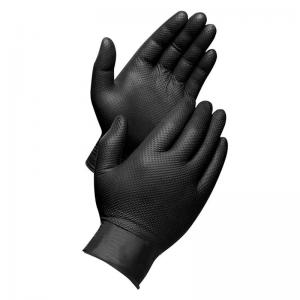 China Mechanic Work Black Diamond Textured Nitrile Gloves With Firm Grip on sale