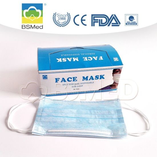 Light Blue 3 Ply Face Mask , Earloop Type Cotton Surgical Face Masks