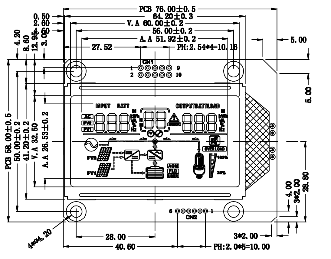 69.48 x 36.00 x 8.60 mm Module Size Custom Inverter LCD TN 7-Segment LCD Display with HT1621 Drive IC and Removable Design