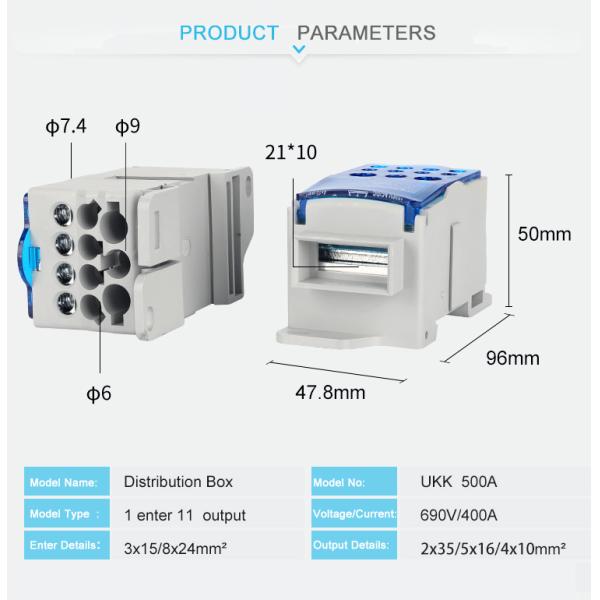 UKK Din Rail Power Distribution Block Box UKK 500A 54mm Installation Hole