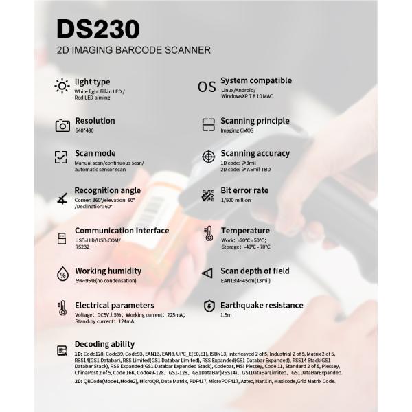 Luckydoor Pos Scanners Qr Code Scanner with Usb Cable 2d Barcode Scanner for Pos Systems