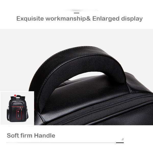 Solid Leather Backpack Travelling Bag Laptop Waterproof PU Mens 11.4x6.7x19.3"