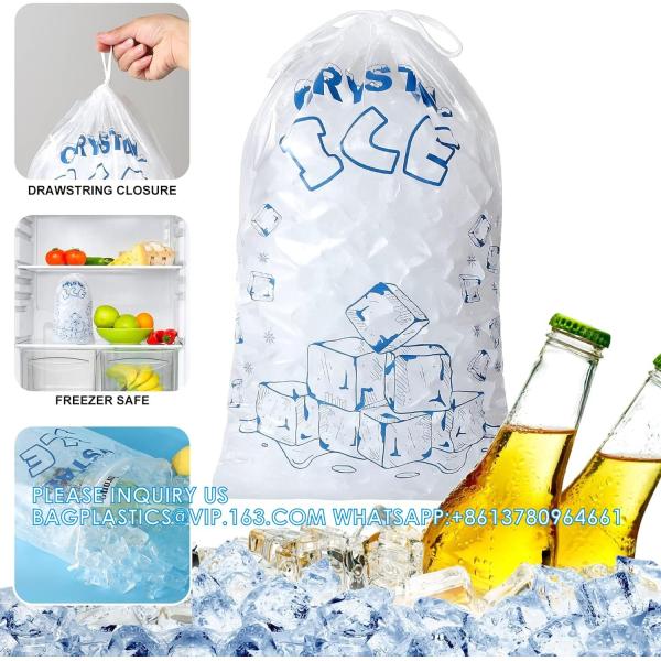 Sustainable, Recyclable, Drawstring Pack Clear Plastic Packaging Storage For Ice Storage With Draw String Closure