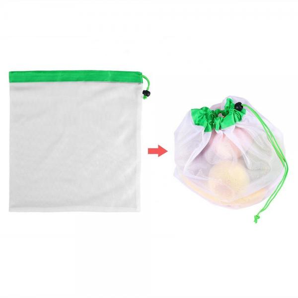 Quality Reusable Eco Friendly Mesh Kitchen Fruits and Food Storage Bags Produce Black Rope Mesh Bags White Premium Polyester for sale