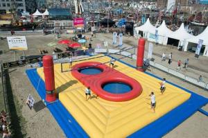 Wholesale Outdoor Inflatable Sports Games , Inflatable Volleyball Court With Trampoline from china suppliers