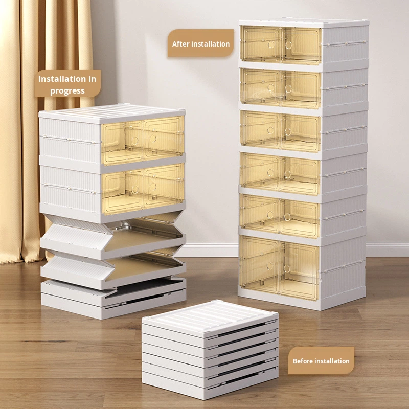 Wholesale No-Installation Required Foldable Transparent Plastic Shoe Storage Cabinet