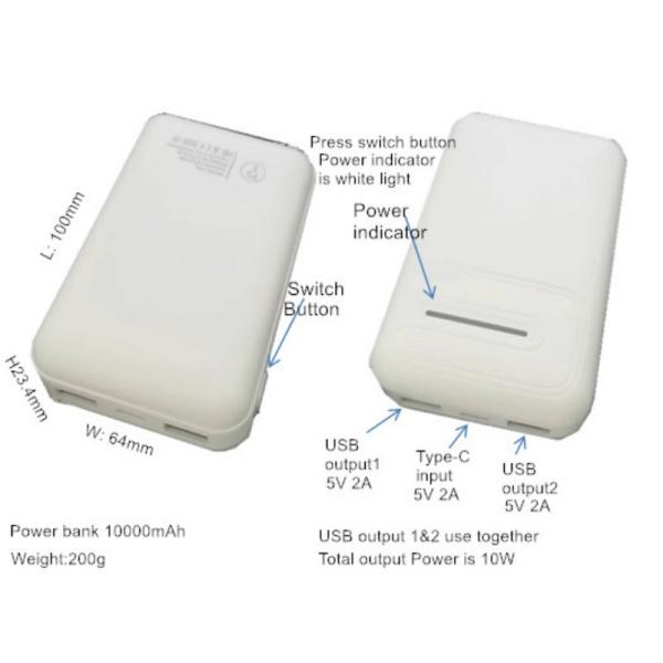 10000mah Power Bank Battery Polymer Flat Shape 2*USB 5V 2A