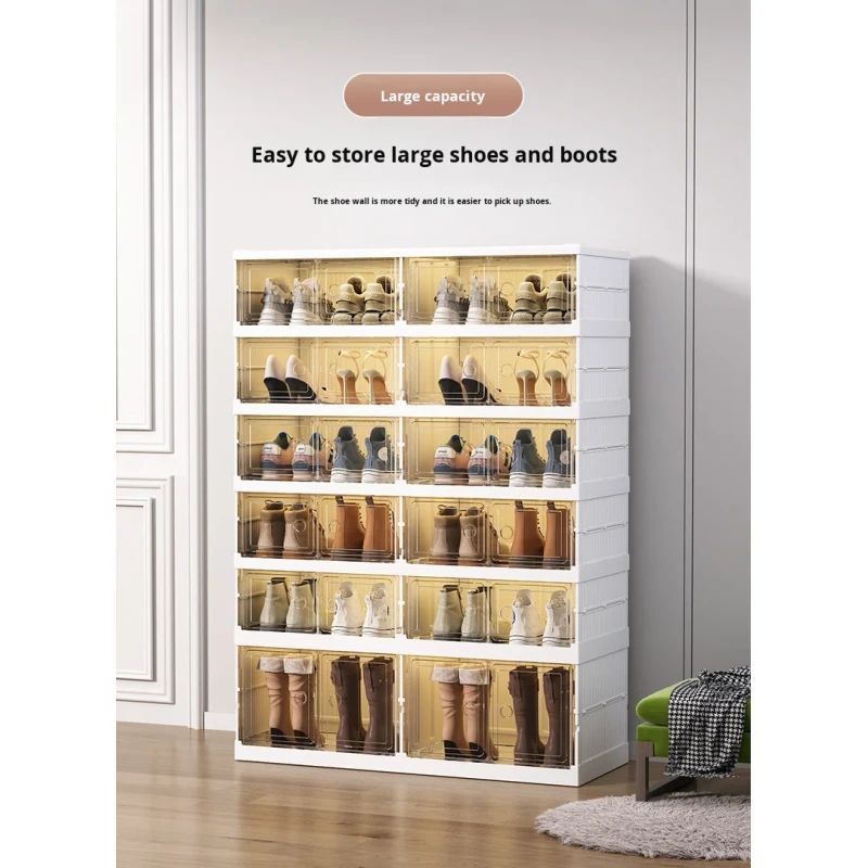 Wholesale No-Installation Required Foldable Transparent Plastic Shoe Storage Cabinet