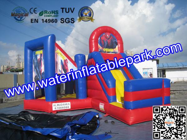 Red Blue Commercial Outdoor Inflatable Spiderman Jumper Combo Durable