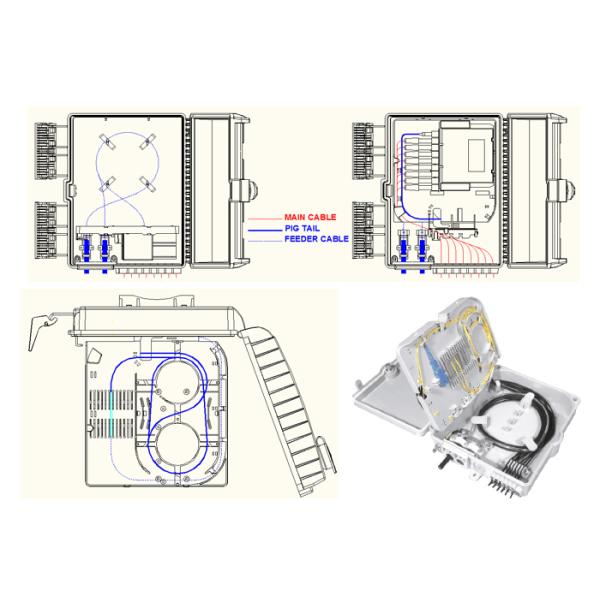 2 Into 16 Out Overhead Fiber Optic Distribution Box Splicing Black Holding Pole Gray