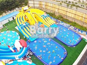 Wholesale Spongebob Cartoon Inflatable Water Park Big Capacity With 2 Pools / 3 Lane Slide from china suppliers