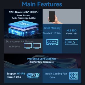 4K Dual Display Single LAN N100 Mini Computer Intel 12th Gen Mini PC