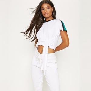 Wholesale White stripe crop top T shirt ladies from china suppliers