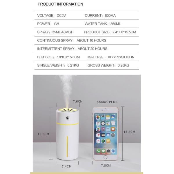 Mini USB Humidifier Led Air Diffuser Multi - Functional 360ml Tank For Home