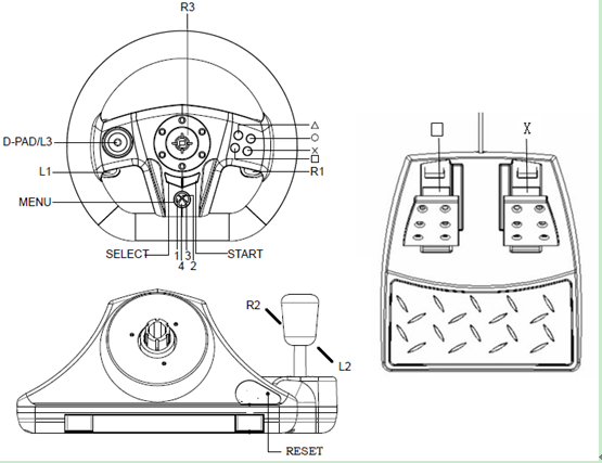 Adjustable USB PC Xbox Steering Wheel And Pedals With Automatic Centering System