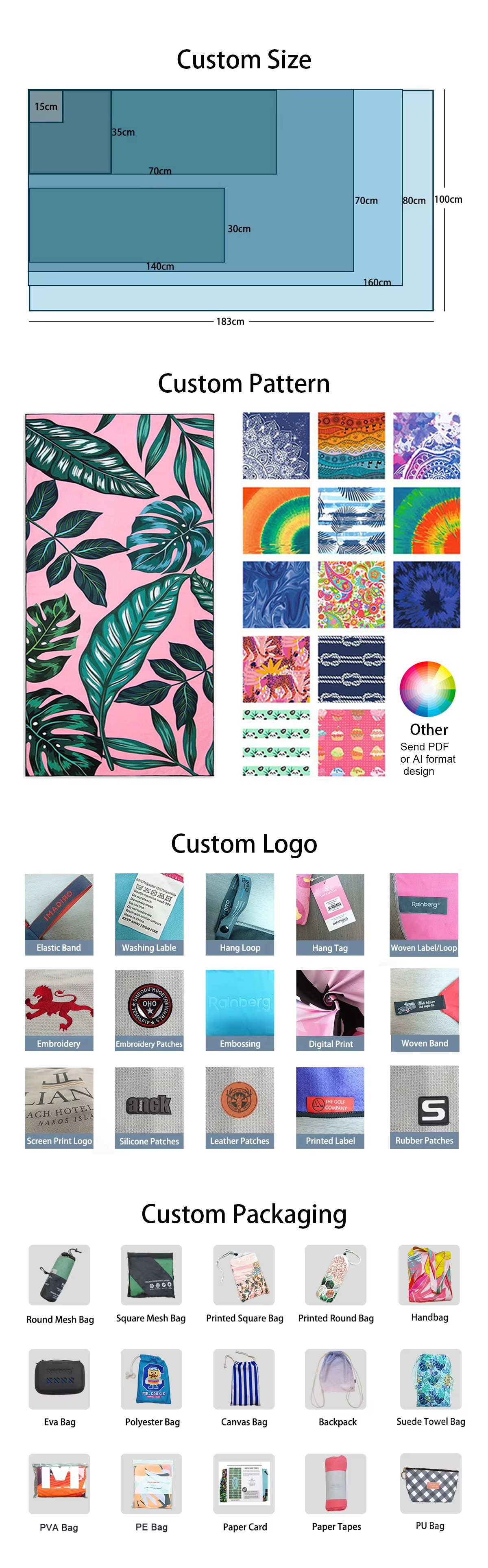 Custom Logo Large Over Sized Jacquard Printed Custom Beach Towels Double Side Fleece Beach Towels