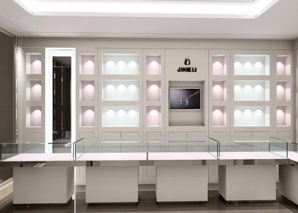 Quality Matte White Color Jewellery Display Cabinets With LED Lighting Decoration for sale