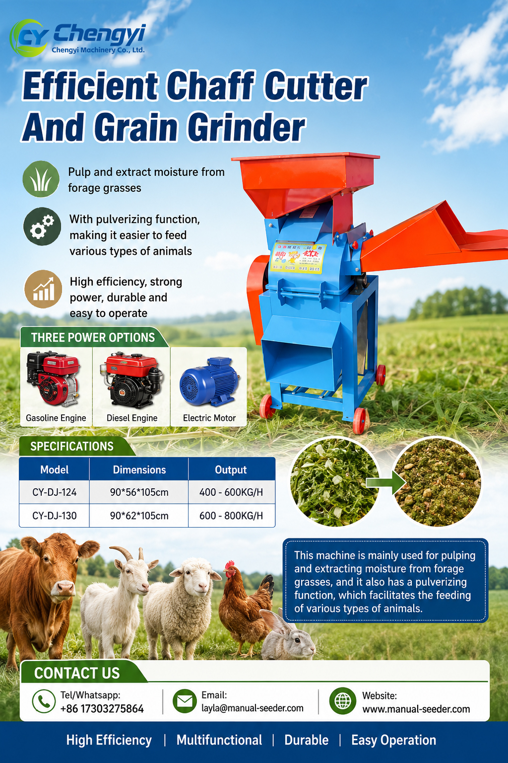 Steel Chaff Cutter with Grinder Combined Shredder Mill for Farm Feed