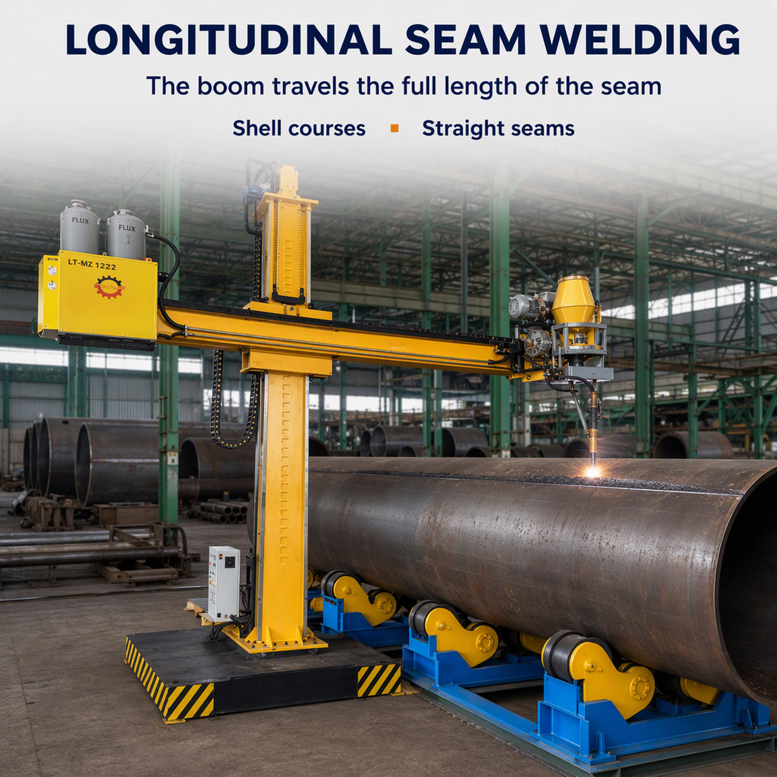 LT-MZ1222 Automatic Column & Boom Welding Manipulator for Longitudinal Seam Welding, Boom Travels Full Length of Seam for Shell Courses & Straight
