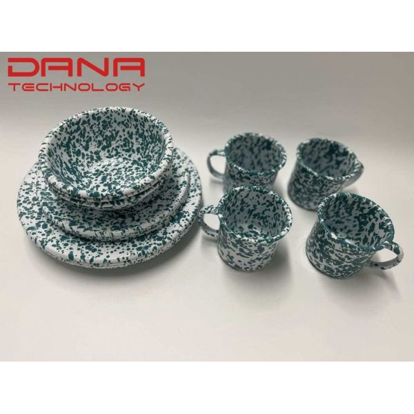 EU FDA Certified Enamelware Plate Set Enamel Rolled Edge Tableware Sets Multi Size